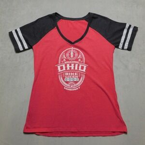 Ohio Bike Week Sandusky Raglan Graphic Tee Red Grey V-Neck Varsity Stripe Shirt